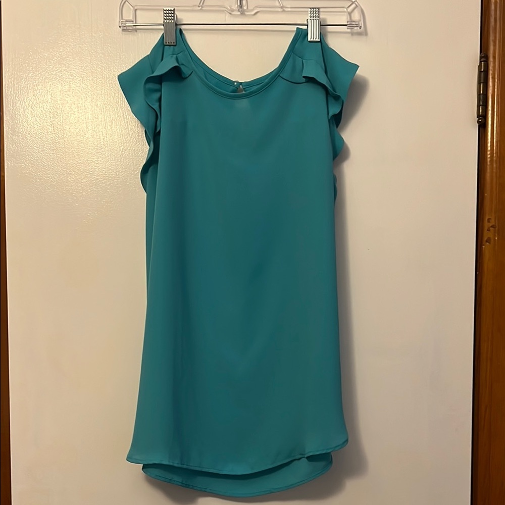 Loft Teal Short Sleeve Ruffle Top Size XS